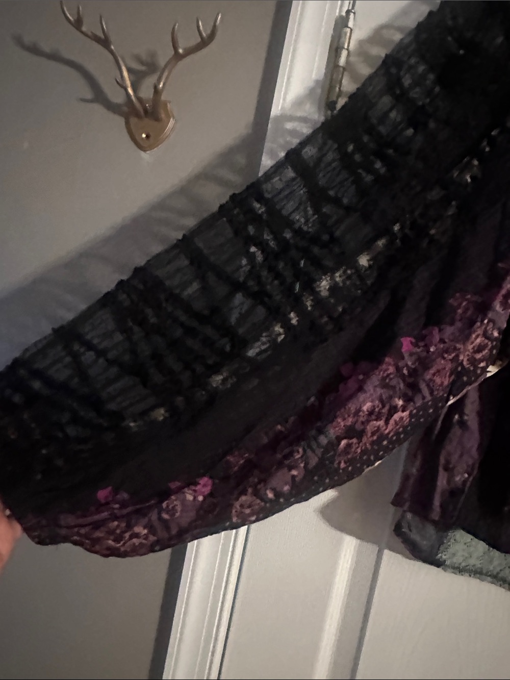 POL Floral Patchwork Boho Top in Black, Purple, Green - Picture 2 of 9